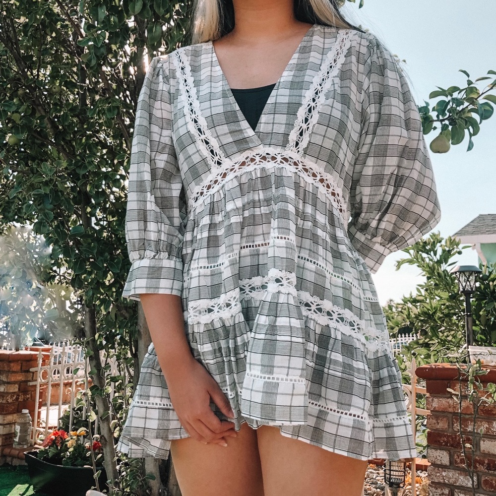 Free People | Plaid Lace Tunic Ivory